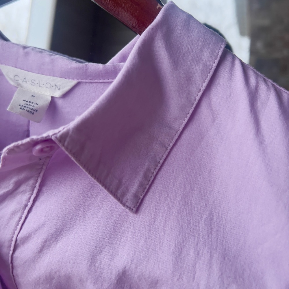 🆕 Solid Lilac Shirt 100% Cotton LS Buttons Up Back Slit Tunic M - Picture 8 of 11